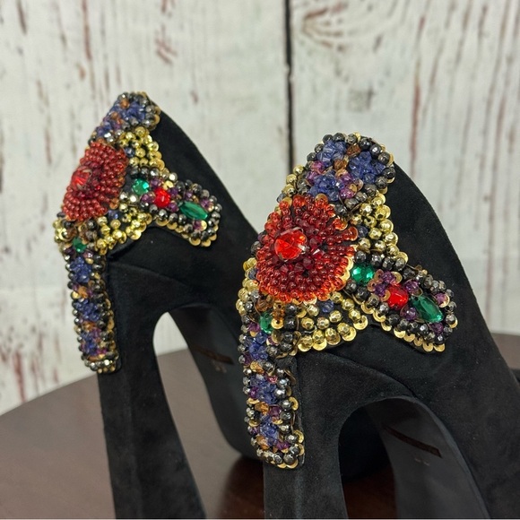 JEFFREY CAMPBELL EVA CROSS black suede platform pumps with sequins & Beads 6.5 - Picture 16 of 17